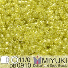 DB0910 Yellow Green Sparkle Crystal Lined, Size 11/0 Miyuki Delica Beads, 5.2g a...